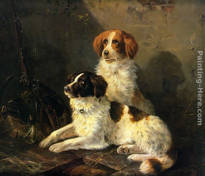 Henriette Ronner-Knip Two Spaniels Waiting for the Hunt